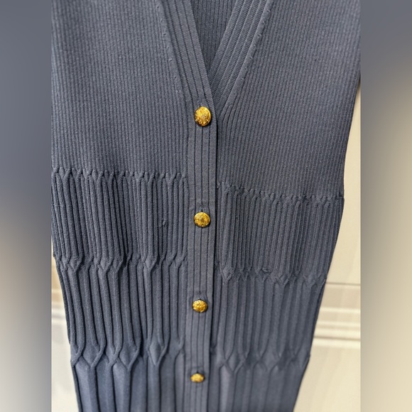 White House Black Mixed Stitch Cardigan w/Gold Buttons Blue - Size XS - Picture 8 of 9